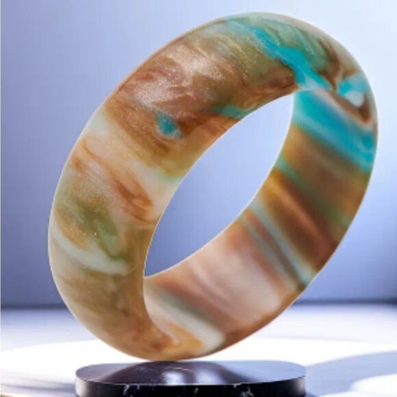 Men's Turquoise and Brown marble resin Ring sz 10 - Picture 1 of 6